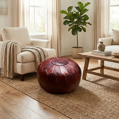 Pouf Karma en cuir - Brun