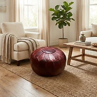 Pouf Karma en cuir - Brun