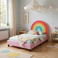 Rainbow Design Upholstered Twin Bed Pink