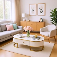 Modern Oval Coffee Table with Drawers