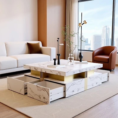 Table basse moderne de rangement avec 4 tiroirs