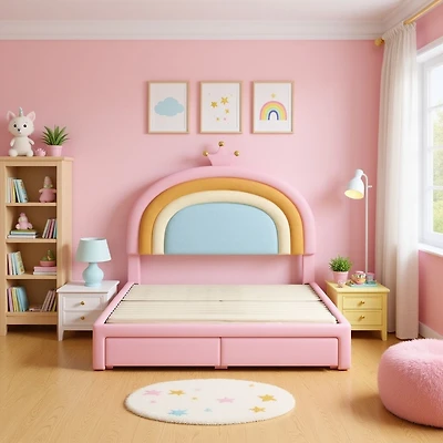 Velvet Rainbow Bed with Storage Drawers - Full