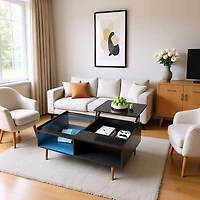 High Gloss Black LED Coffee Table with Lift Top & Glass Surface