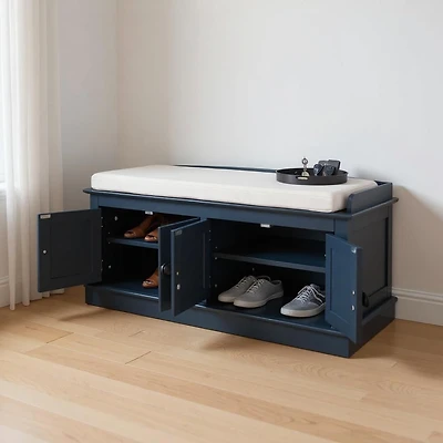 Storage Bench with 4 Doors and Adjustable Shelves