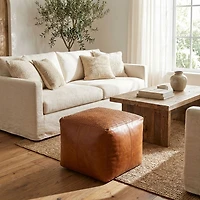 Sila Leather Ottoman - Light Camel