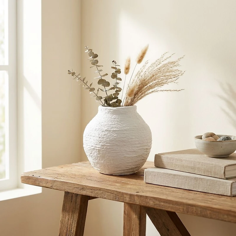 Woven Textured Vase, 7" - White