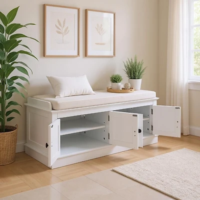 Banc de Rangement avec 4 Portes et Étagères Réglables, à Chaussures Coussin Amovible pour Salon, Entrée - Navy Antique