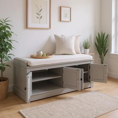 Storage Bench with 4 Doors and Adjustable Shelves