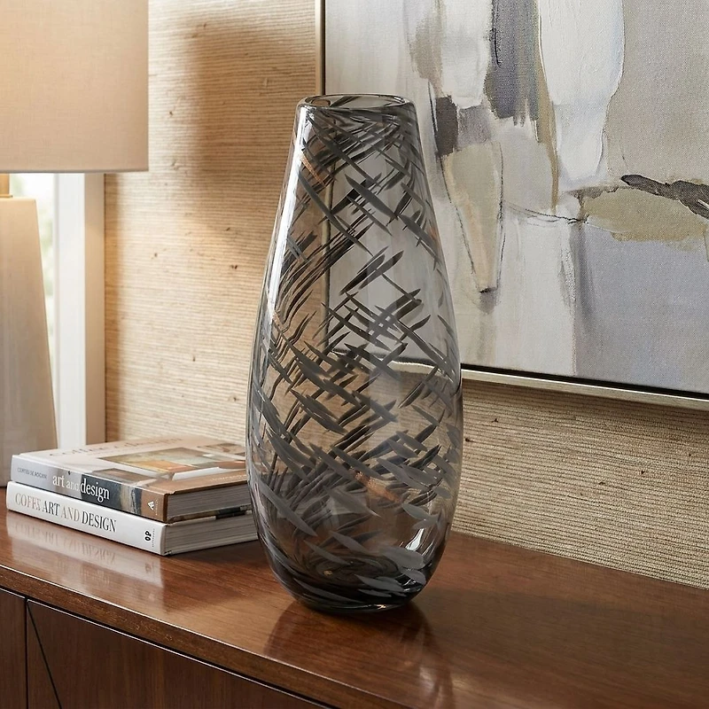 Black Glass Swirl Vase, 15"