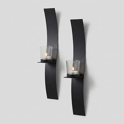 Wall Accent with Candles - Black, 12.6" x 2.3"