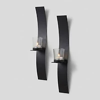 Wall Accent with Candles - Black, 12.6" x 2.3"