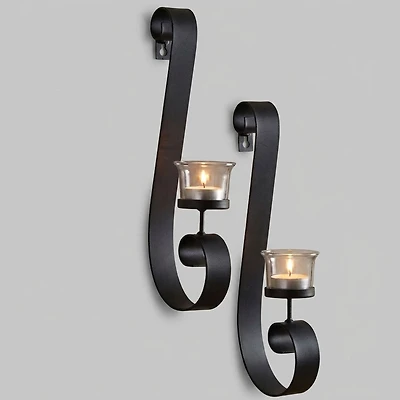 Wall Accent with Candles - Black, 12.6" x 2.3"