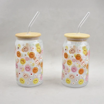 JS Gourmet Verres avec autocollants visages souriants, ensemble de 2