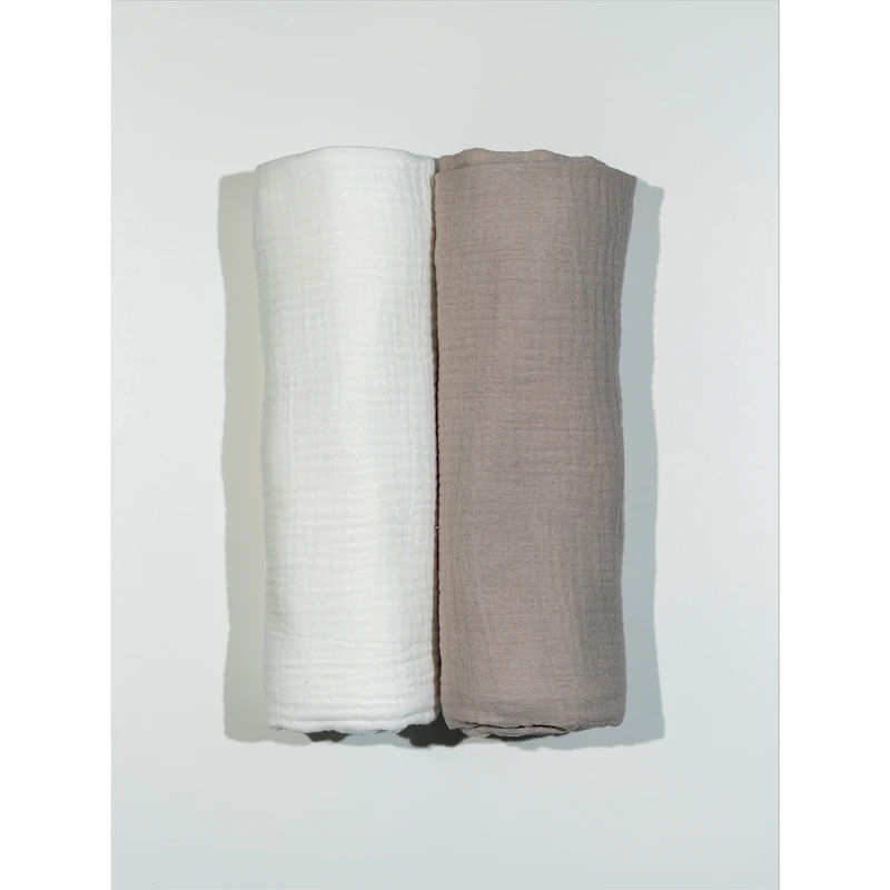 Baby Blankets, Set of 2 - White & Taupe