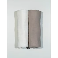 Baby Blankets, Set of 2 - White & Taupe