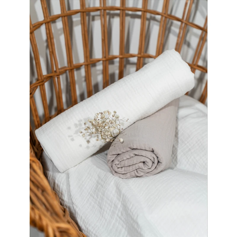 Baby Blankets, Set of 2 - White & Taupe
