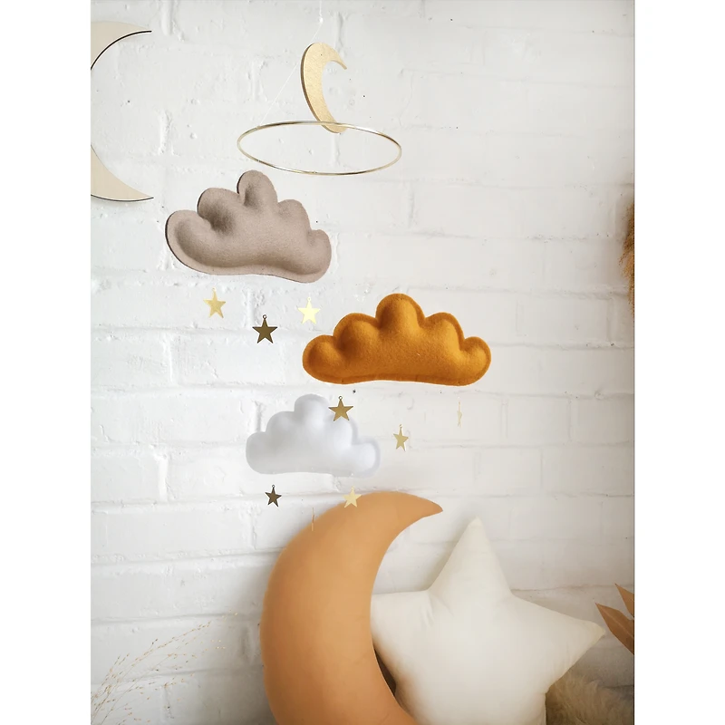 Cloud & Star Mobile - Taupe, Orcher & White