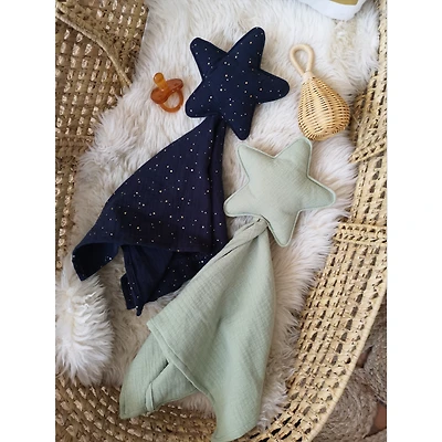 Baby Star Security Blanket, Set of 2 - Sage & Navy