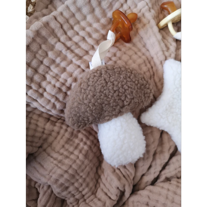 Mushroom and Star Pacifier Clips, Set of 2 - Brown and White