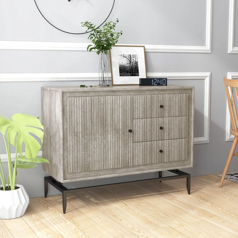 Camilo 3 Drawer Wood Accent Grey Cabinet