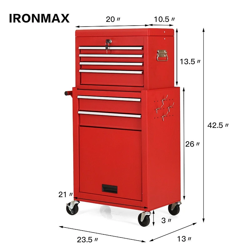 Rolling Cabinet Storage Chest Box Garage Toolbox Organizer - Red