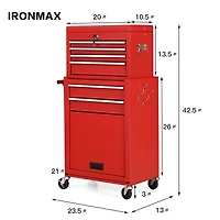 Rolling Cabinet Storage Chest Box Garage Toolbox Organizer - Red