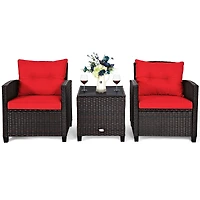 3-Piece Cushioned Rattan Patio Conversation Set, Coffee Table