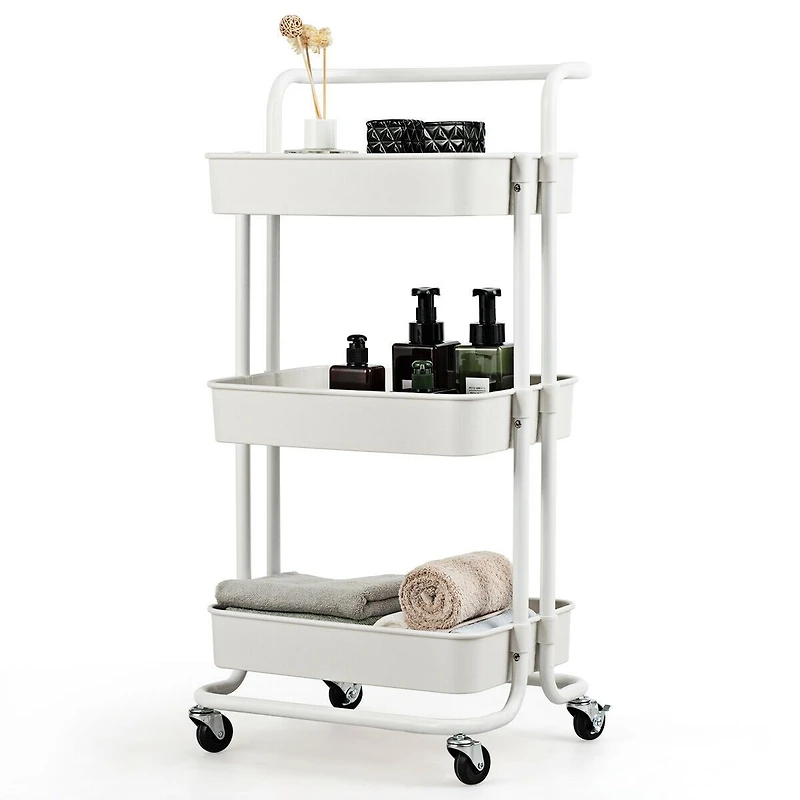 3-Tier Utility Cart Storage Rolling Cart, Casters - White