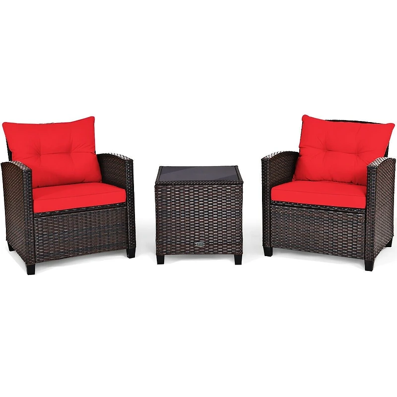 Set of 3 Rattan Patio Conversation Set - Red