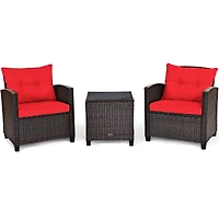 Set of 3 Rattan Patio Conversation Set - Red
