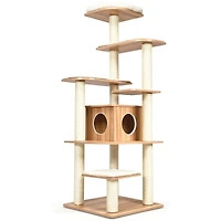 7-Layer Wooden Cat Tree Tall Cat Tower, Sisal Posts and Condo - Natural