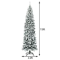 Arbre de Noël artificiel mince enneigé pré-illuminé avec lumières DEL – 7,5 pi
