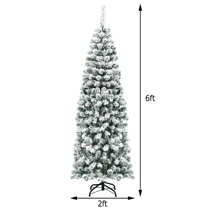 Arbre de Noël artificiel mince enneigé sans lumières – 6 pi