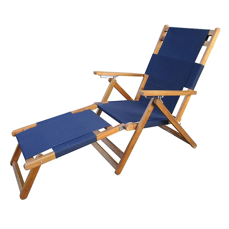 Chaise longue bleue portative avec repose-pieds