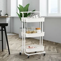 Chariot de rangement à 3 niveaux, roulettes - Blanc