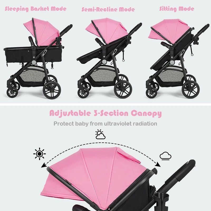 2 1 Foldable Pushchair Newborn Infant Baby Stroller