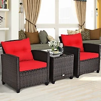 3-Piece Cushioned Rattan Patio Conversation Set, Coffee Table