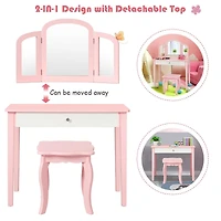 Coiffeuse de maquillage pour enfants « Princesse », miroir à trois volets et chaise - rose