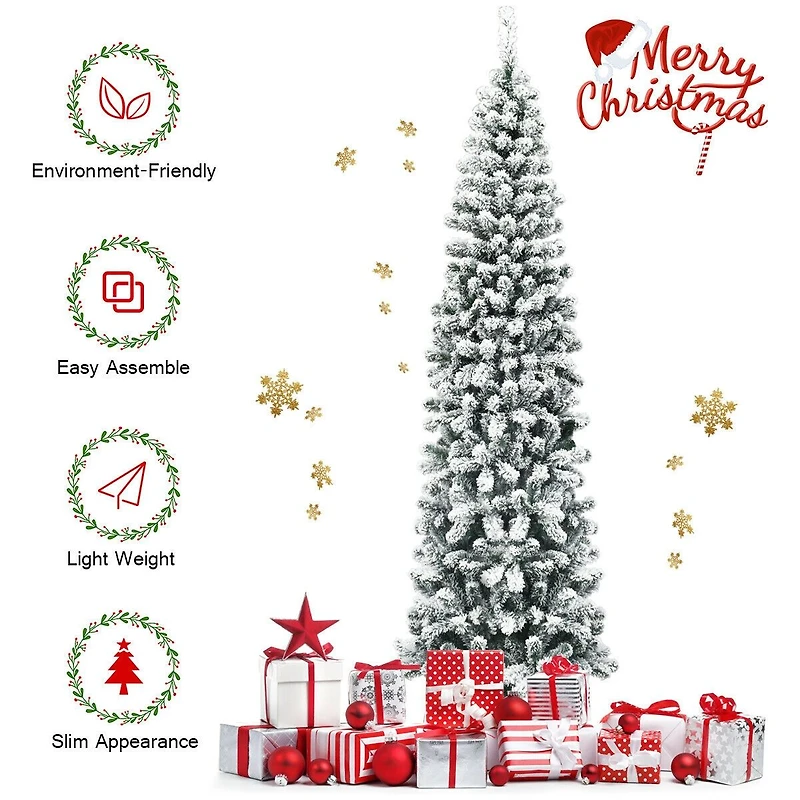 Arbre de Noël artificiel mince enneigé à charnières avec 641 pointes – 7,5 pi