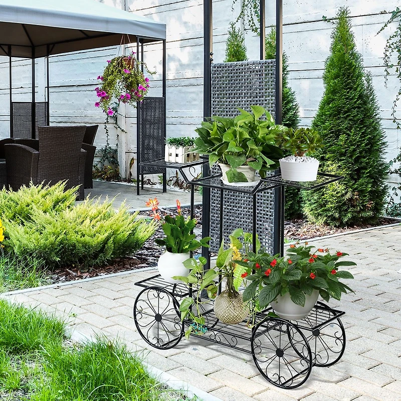 Chariot de jardin à 6 niveaux, présentoir décoratif pour fleurs, support pour plantes en pot
