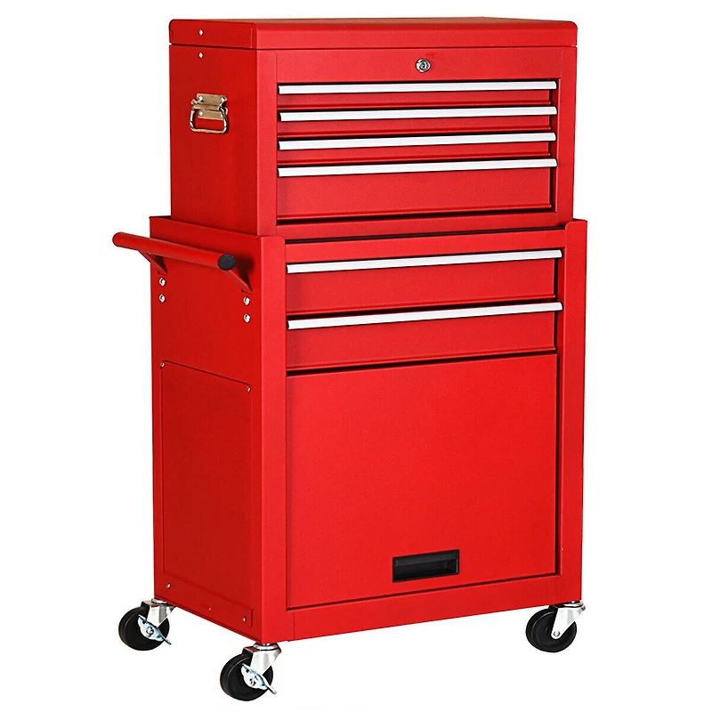 Rolling Cabinet Storage Chest Box Garage Toolbox Organizer - Red