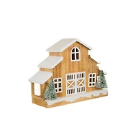 Umber and White Wooden Rustic Barn Warm White LED Accent Pine Trees