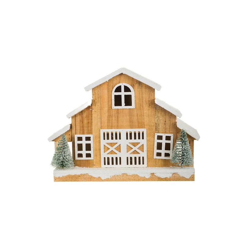 Umber and White Wooden Rustic Barn Warm White LED Accent Pine Trees