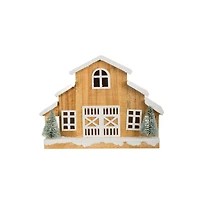 Umber and White Wooden Rustic Barn Warm White LED Accent Pine Trees