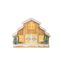 Umber and White Wooden Rustic Barn Warm White LED Accent Pine Trees