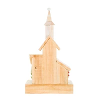 Frosted Peach and White Wooden Church LED Display with Bushes