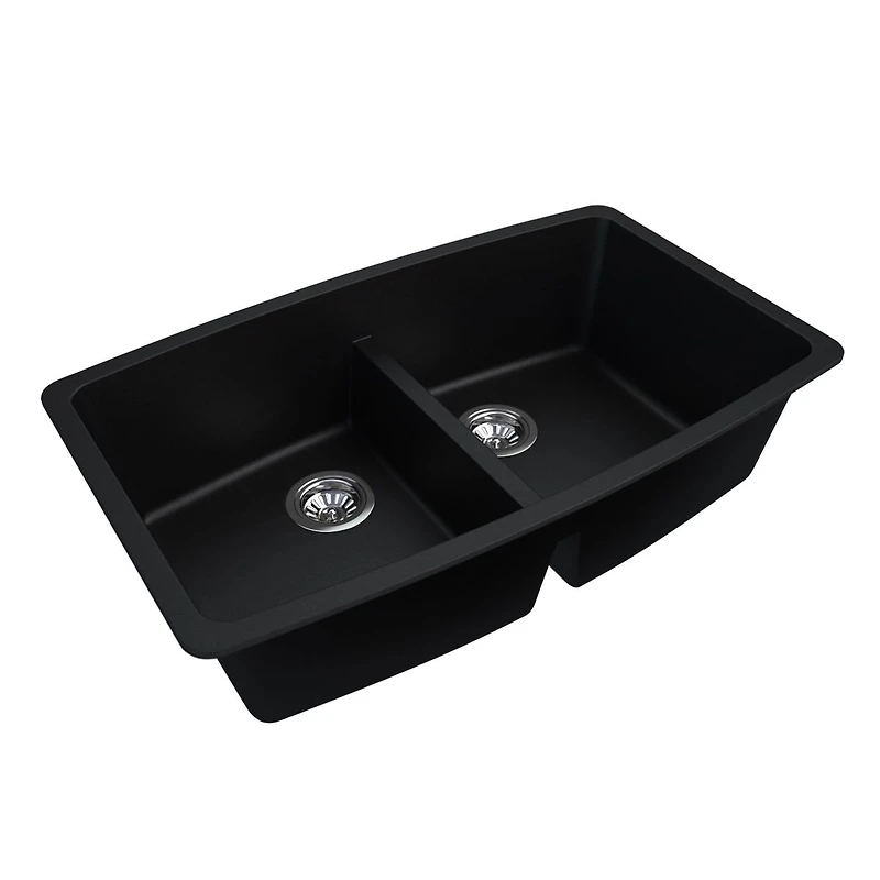 Soothera Évier de cuisine en granite à double bac encastré par le dessus – Noir