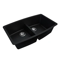 Soothera Évier de cuisine en granite à double bac encastré par le dessus – Noir