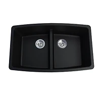 Soothera Évier de cuisine en granite à double bac encastré par le dessus – Noir