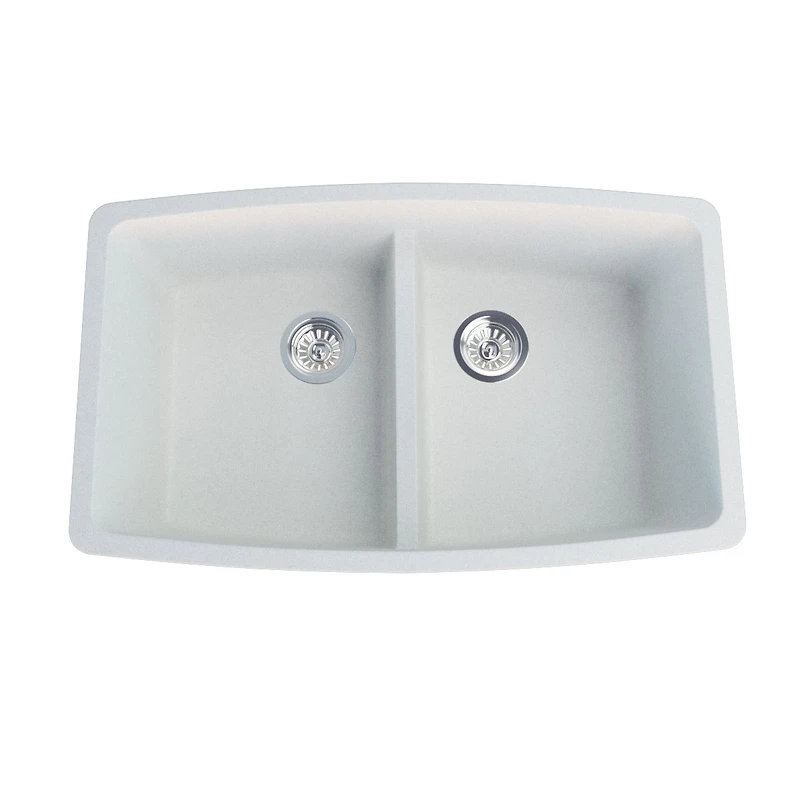 Soothera Granite Double Bowl Top Mount Kitchen Sink - White